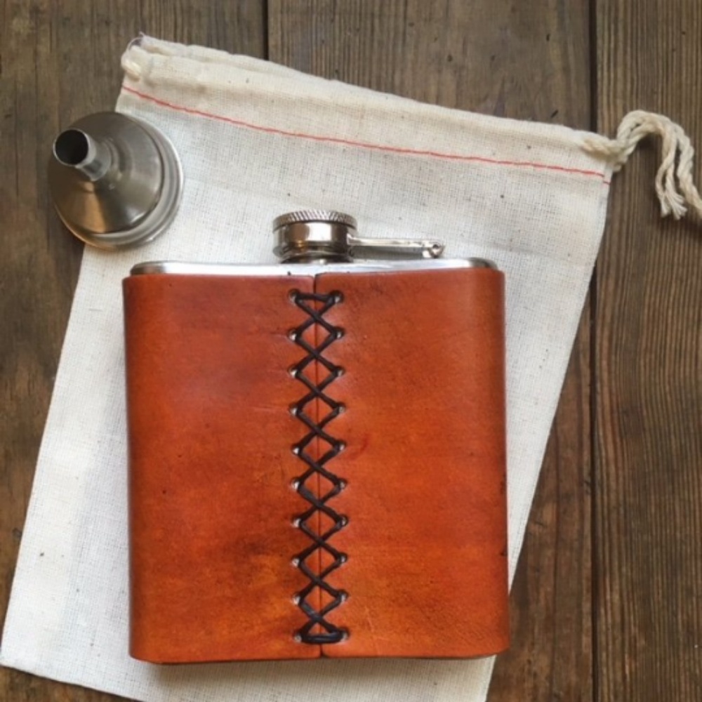 NEW Ron Swanson Bacon Handmade Leather Flask 6 oz - Picture 4 of 6